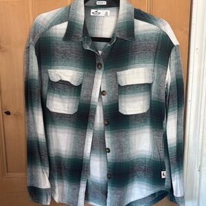 Green and White Plaid Button-Up Shirt